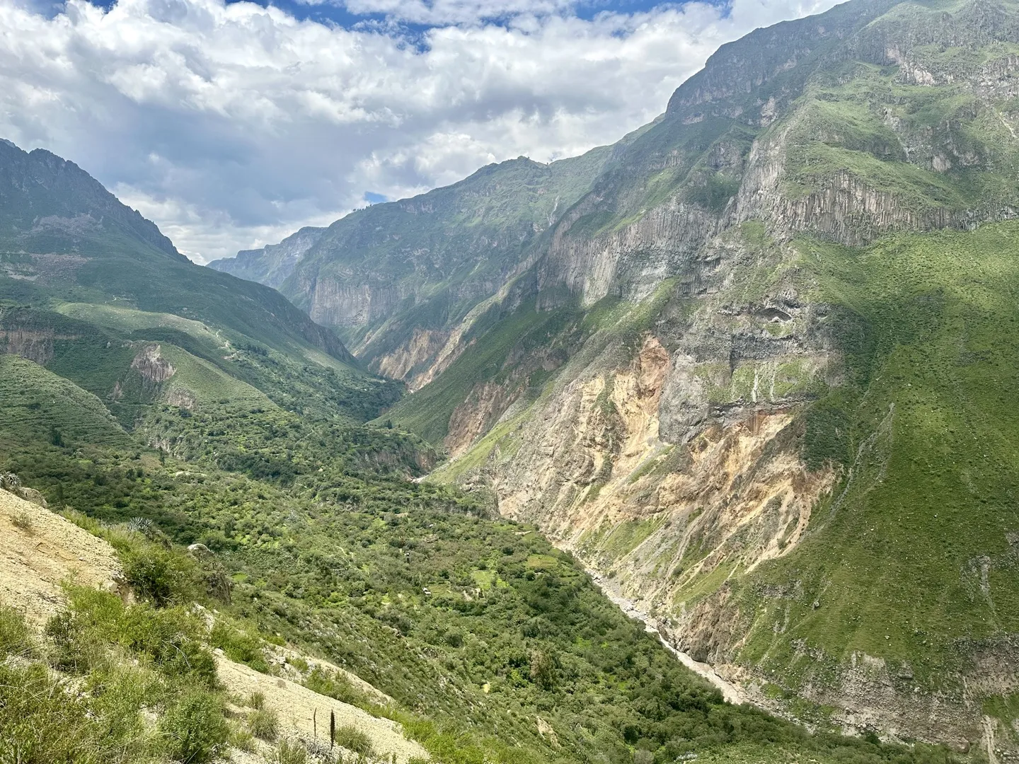 The river at the bottom of the Colca Canyon seen from the trail