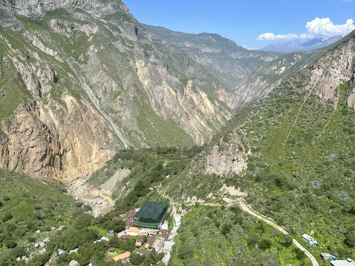 Looking down on the village of San Juan de Chuccho at the bottom of the Colca Canyon