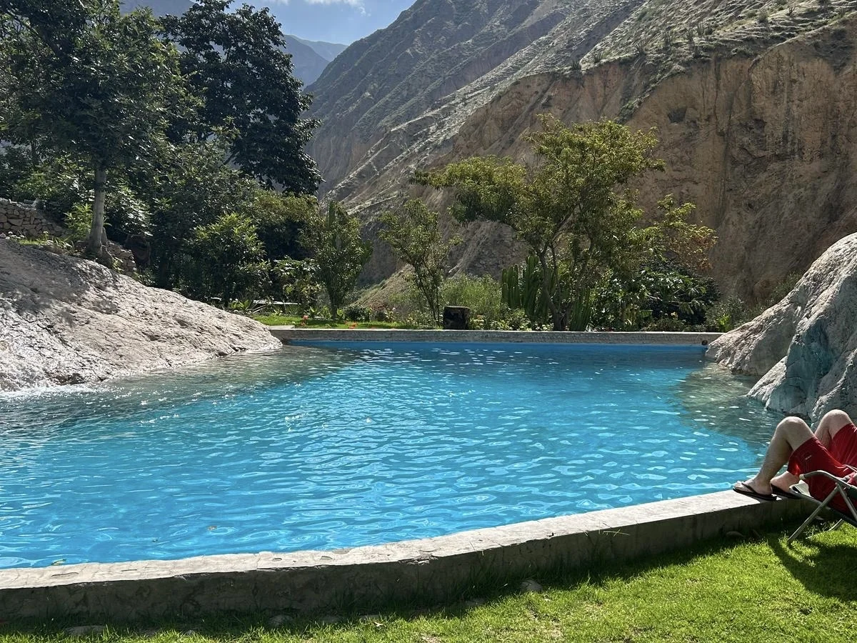 Swimming pool at the Sangalle oasis at the bottom of the Colca Canyon
